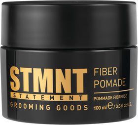 STMNT fiber pomade front packaging showing label and jar benefit styling control