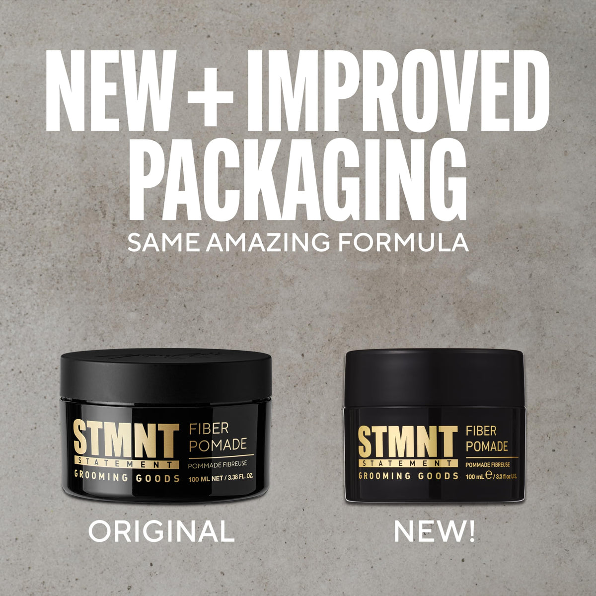 STMNT fiber pomade on bathroom counter lifestyle shot showing modern grooming routine