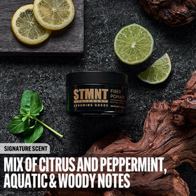 STMNT fiber pomade open jar texture highlighting pliable fibers for separation