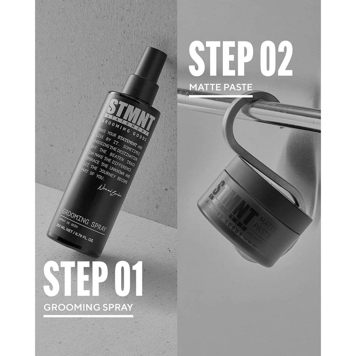 STMNT matte paste applied during styling showing hold and matte texture for real-world use