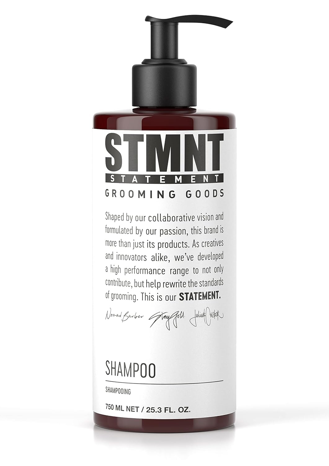 STMNT front bottle view showing label and 25.3 oz size for clear identification and storage benefit