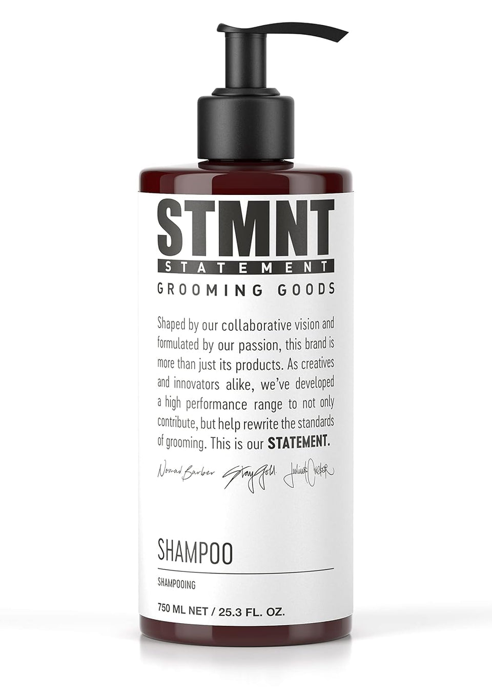 STMNT front bottle view showing label and 25.3 oz size for clear identification and storage benefit
