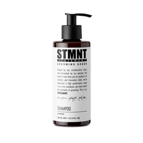 STMNT shampoo front packaging showing bottle and branding, clean presentation benefit