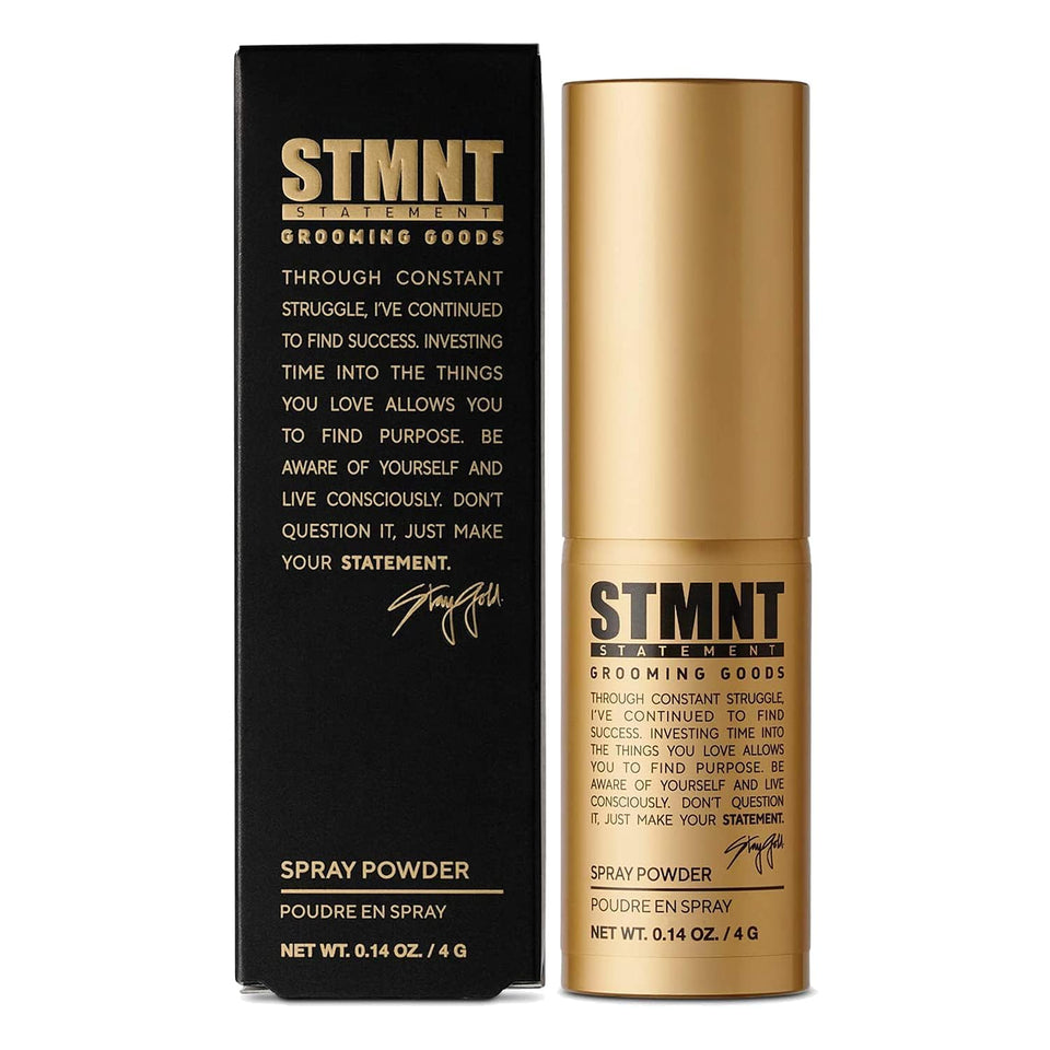 STMNT front packaging showing compact spray powder and label benefits