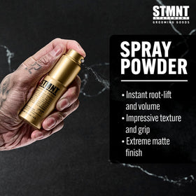 STMNT close-up of fine powder mist demonstrating lightweight texture