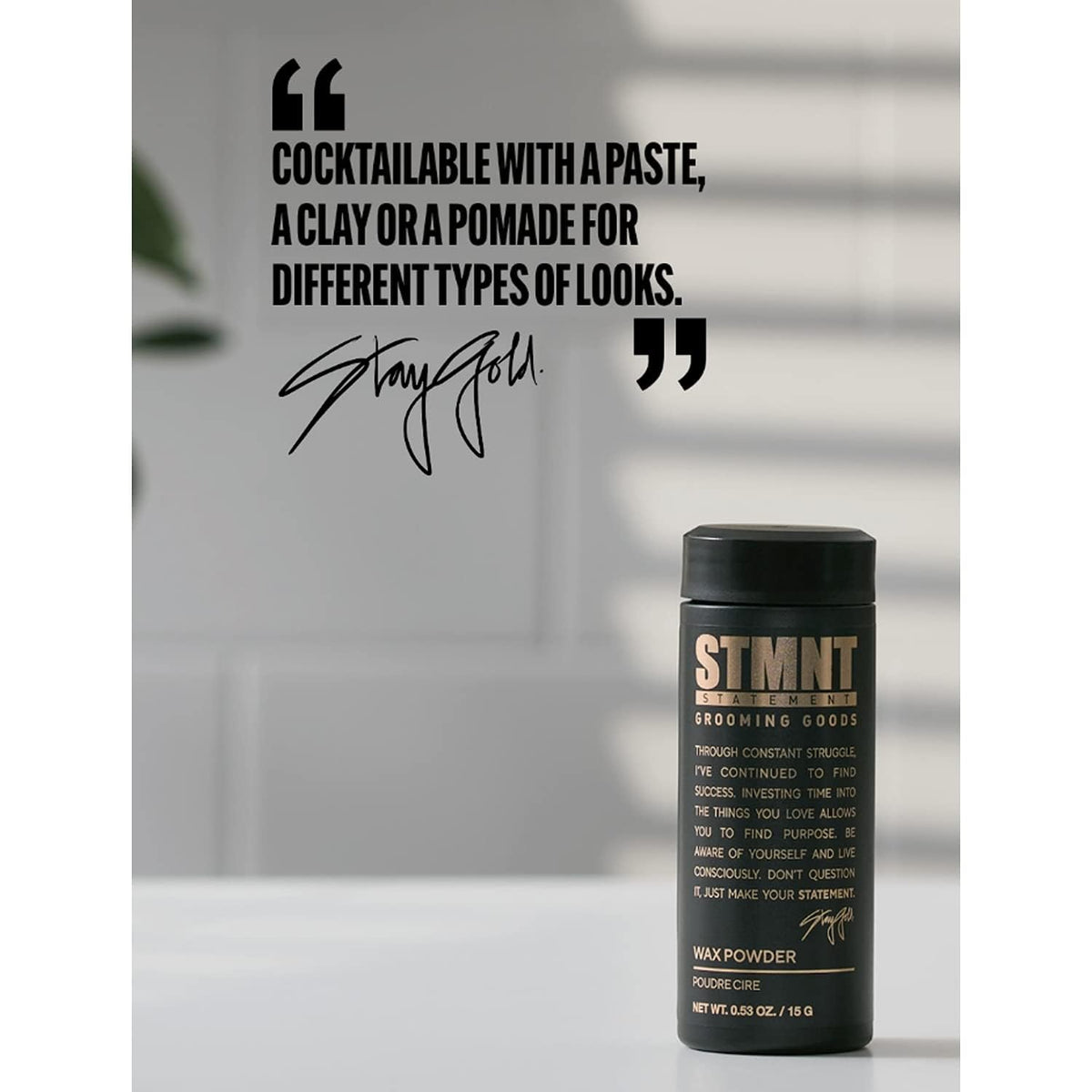 STMNT close-up of powder-to-wax texture highlighting workable grip