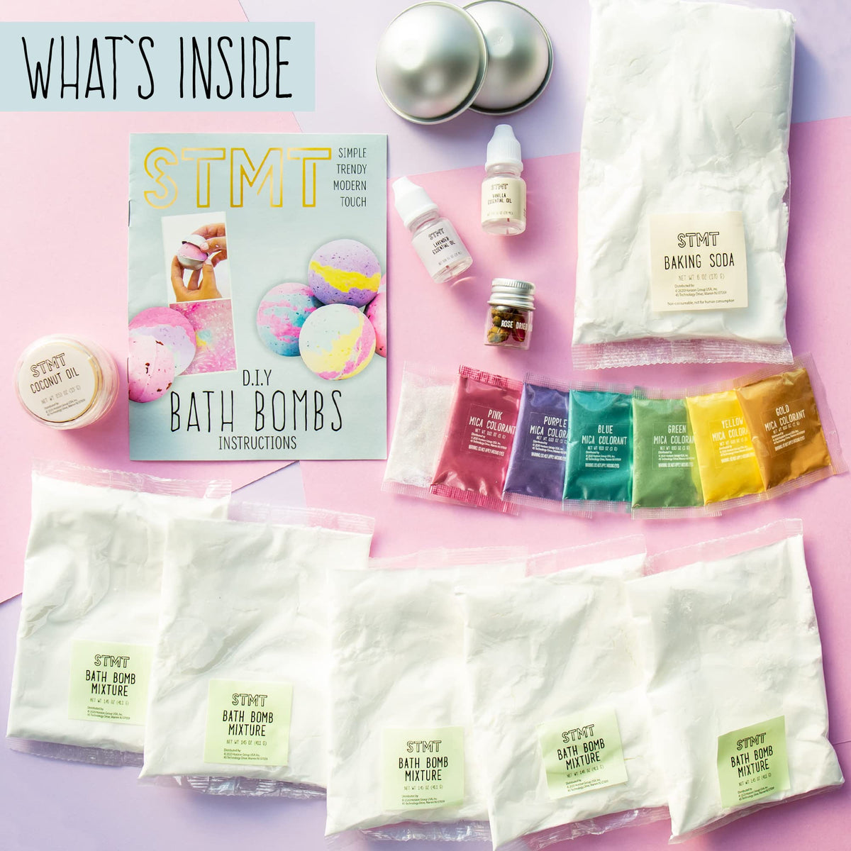 STMT bath bomb mold and tools arranged to show how easy crafting is