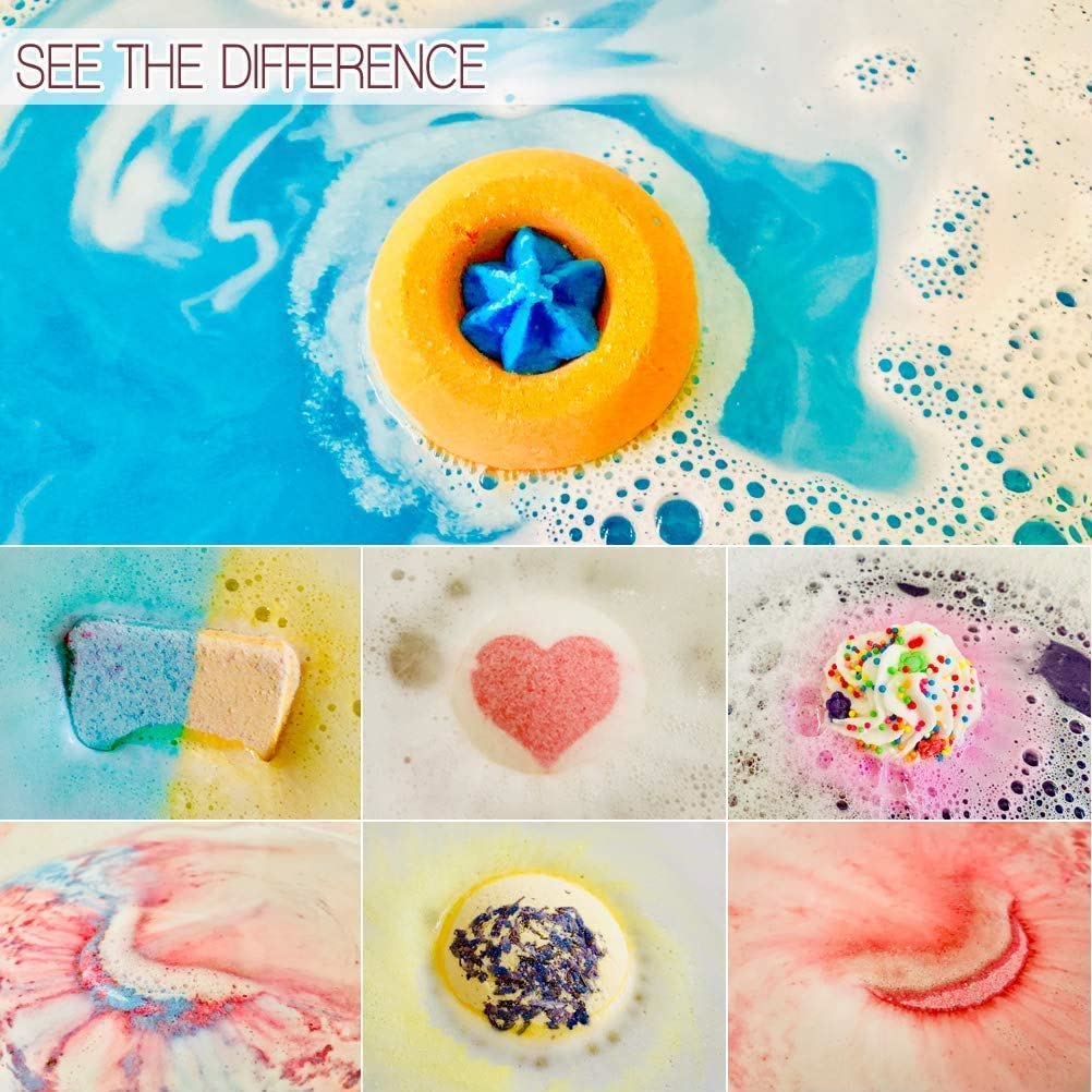 STNTUS INNOVATIONS close-up texture of a bath bomb showcasing shea butter granules and moisturizing benefit