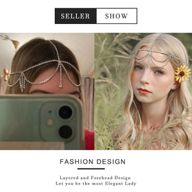 STONEFANS head chain woven into braid showing boho bridal versatility