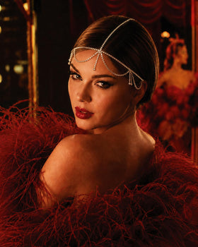 STONEFANS headpiece worn across forehead demonstrating elegant Gatsby styling