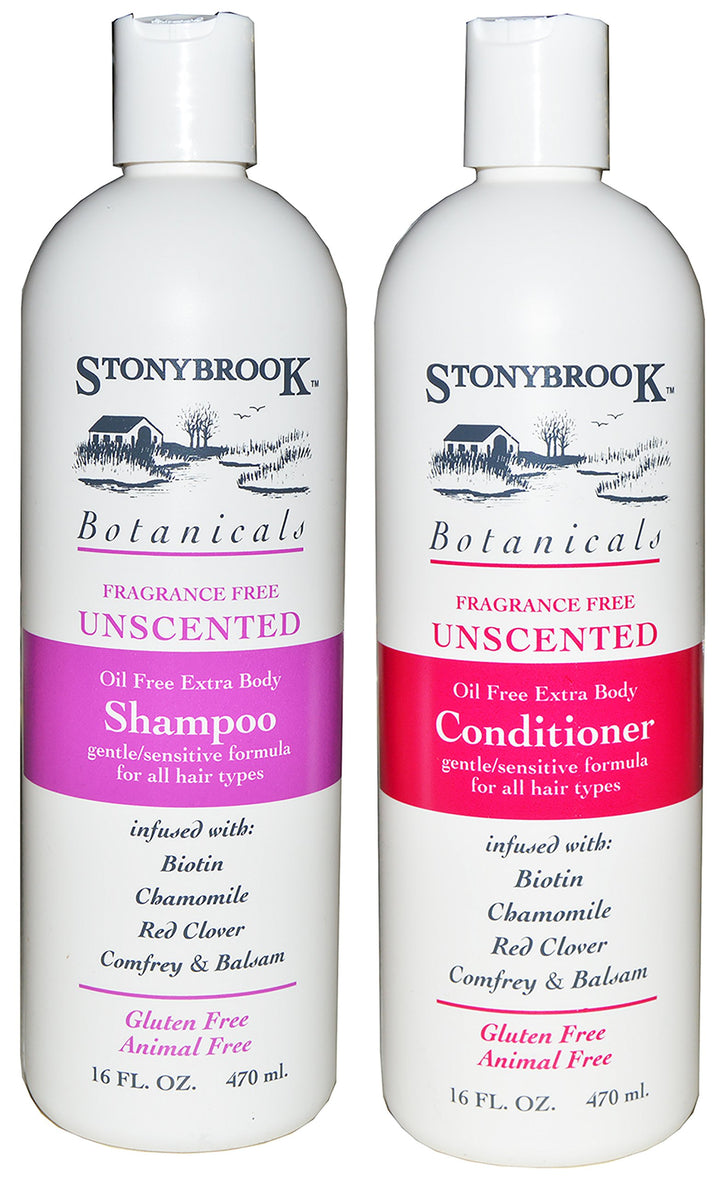 Stonybrook front packaging of unscented set showing clean bottles and gentle benefit