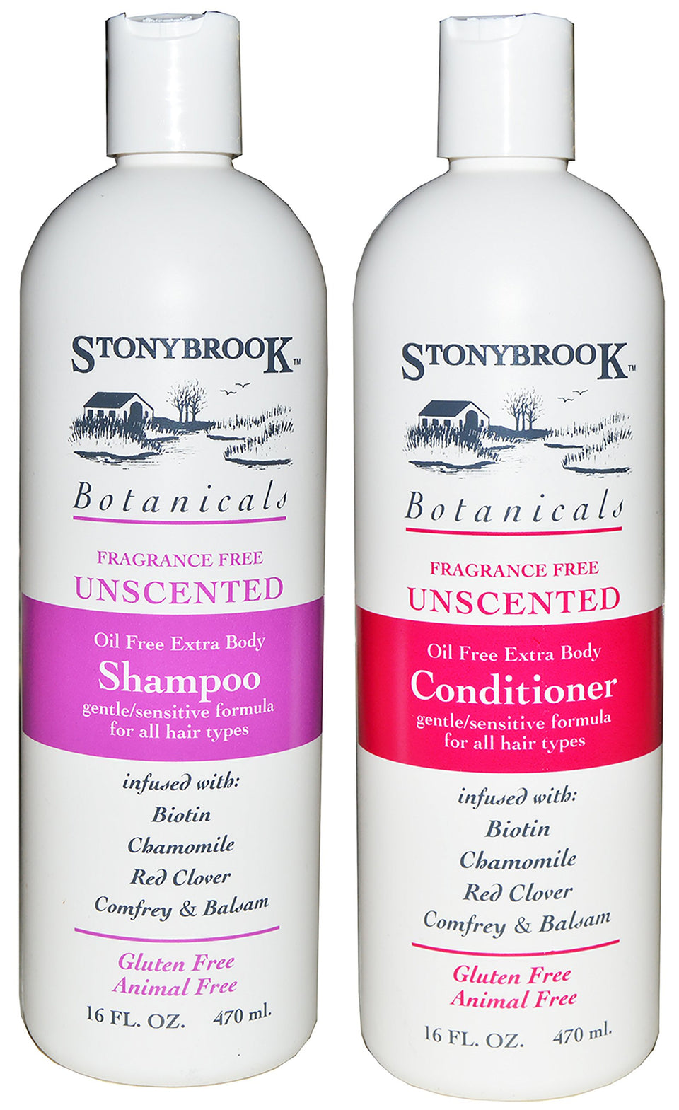 Stonybrook front packaging of unscented set showing clean bottles and gentle benefit