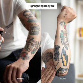 Stories & Ink close-up of oil texture pouring, fast-absorbing hydration benefit