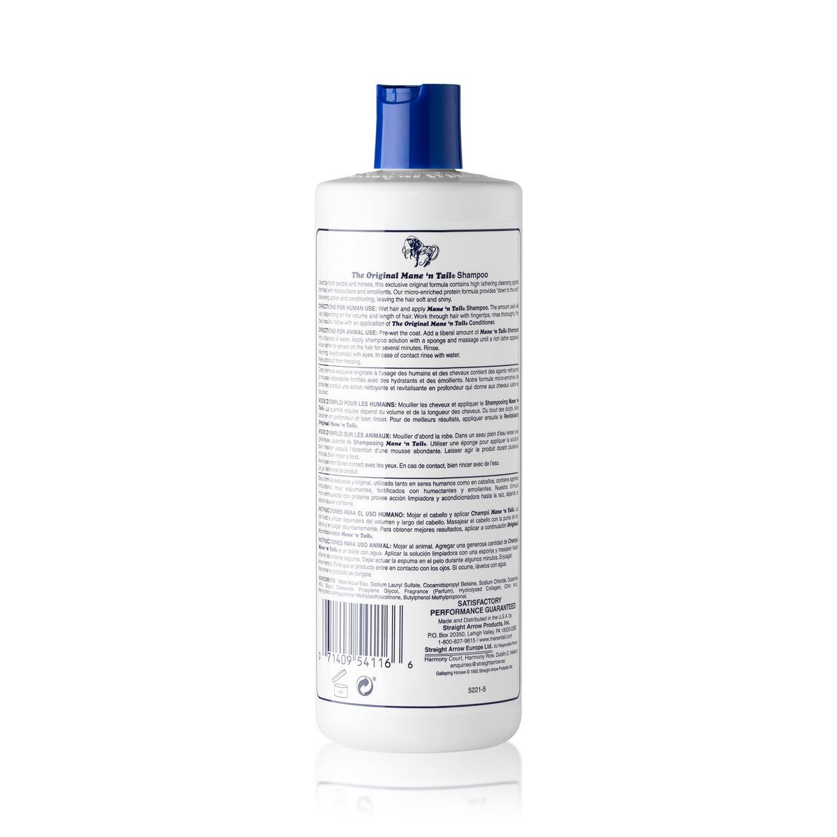 Straight Arrow Mane n Tail label close-up highlighting protein-enriched formula