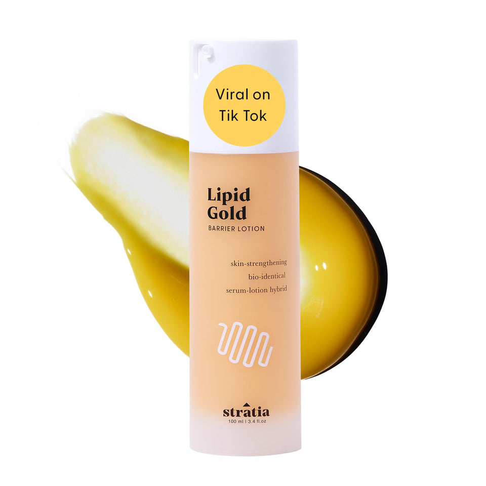 Stratia Lipid Gold front jar showing packaging and hydration benefits