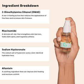 Stratia Rewind ingredients display with hyaluronic acid and niacinamide benefits visible