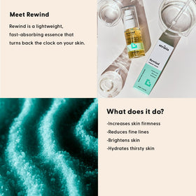 Stratia Rewind pump and clear label close-up highlighting active ingredients and dosing