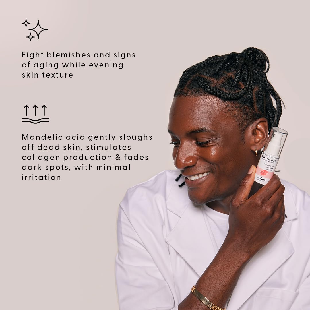 Stratia serum texture close-up on fingertip, shows lightweight feel and fast absorption