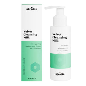 Stratia front bottle showing cleanser and clear labeling for easy identification