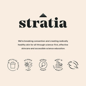 Stratia packaging label detail emphasizing ingredients and fragrance-free benefit