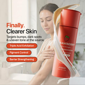 Strawberry texture close-up displaying creamy gel and quick-absorbing benefit