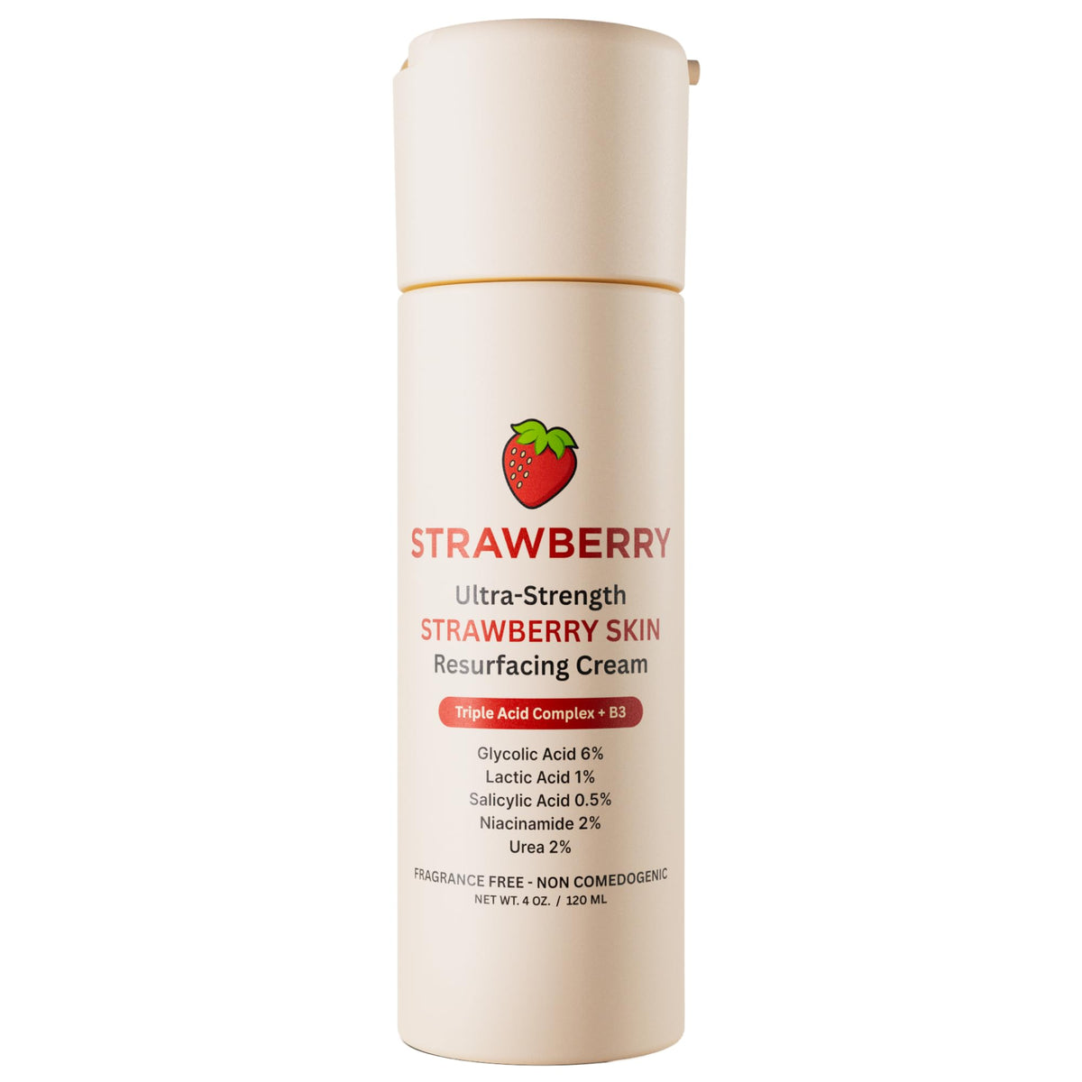 Strawberry front tube showing label and benefit for smoothing bumps