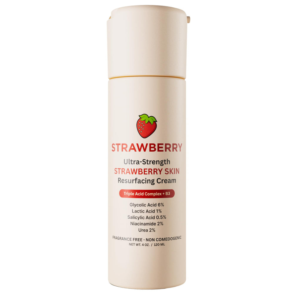 Strawberry front tube showing label and benefit for smoothing bumps