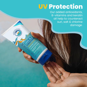 STREAM 2 SEA applying leave-in conditioner on beach to reduce frizz