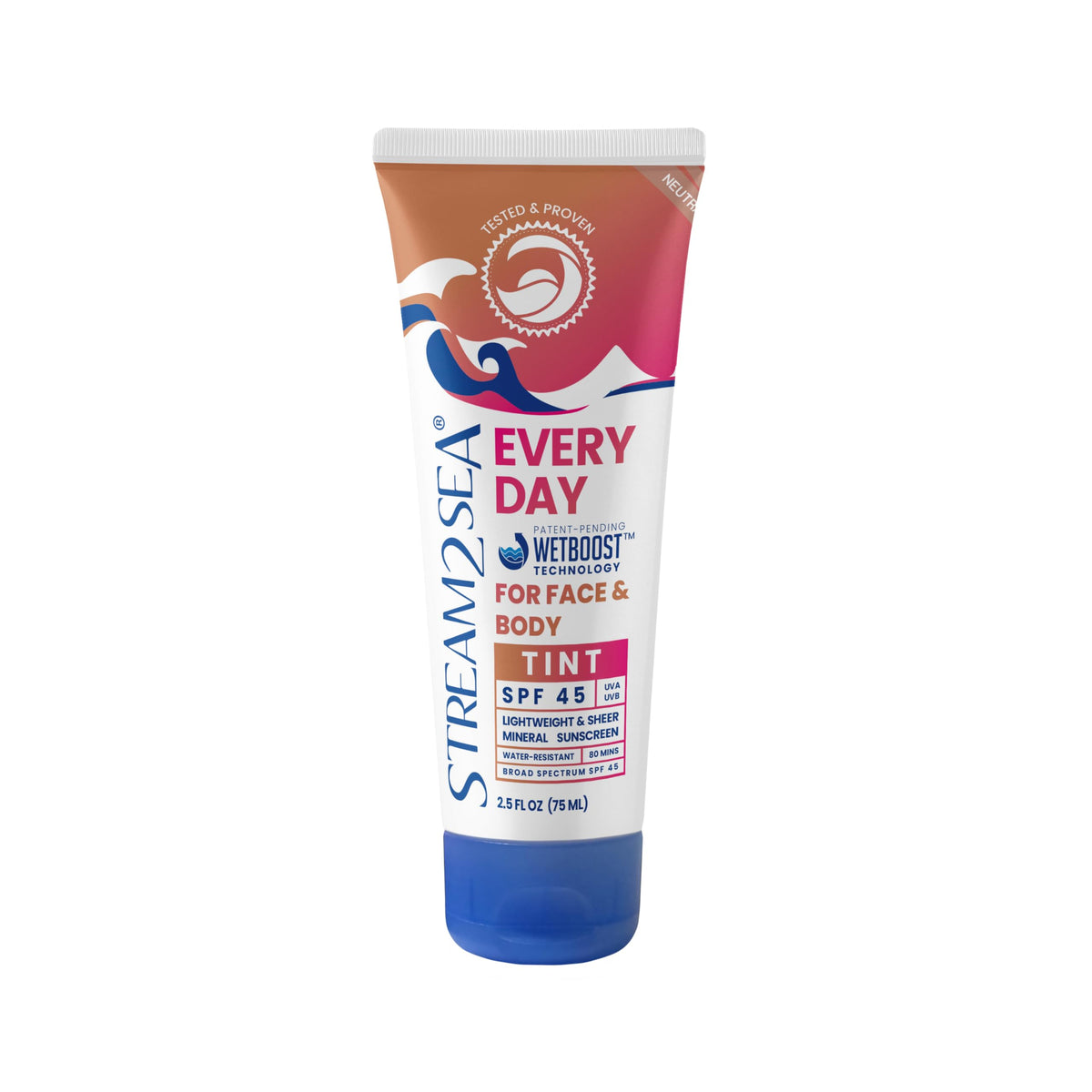 STREAM 2 SEA front packaging showing SPF 45 and tinted finish benefit