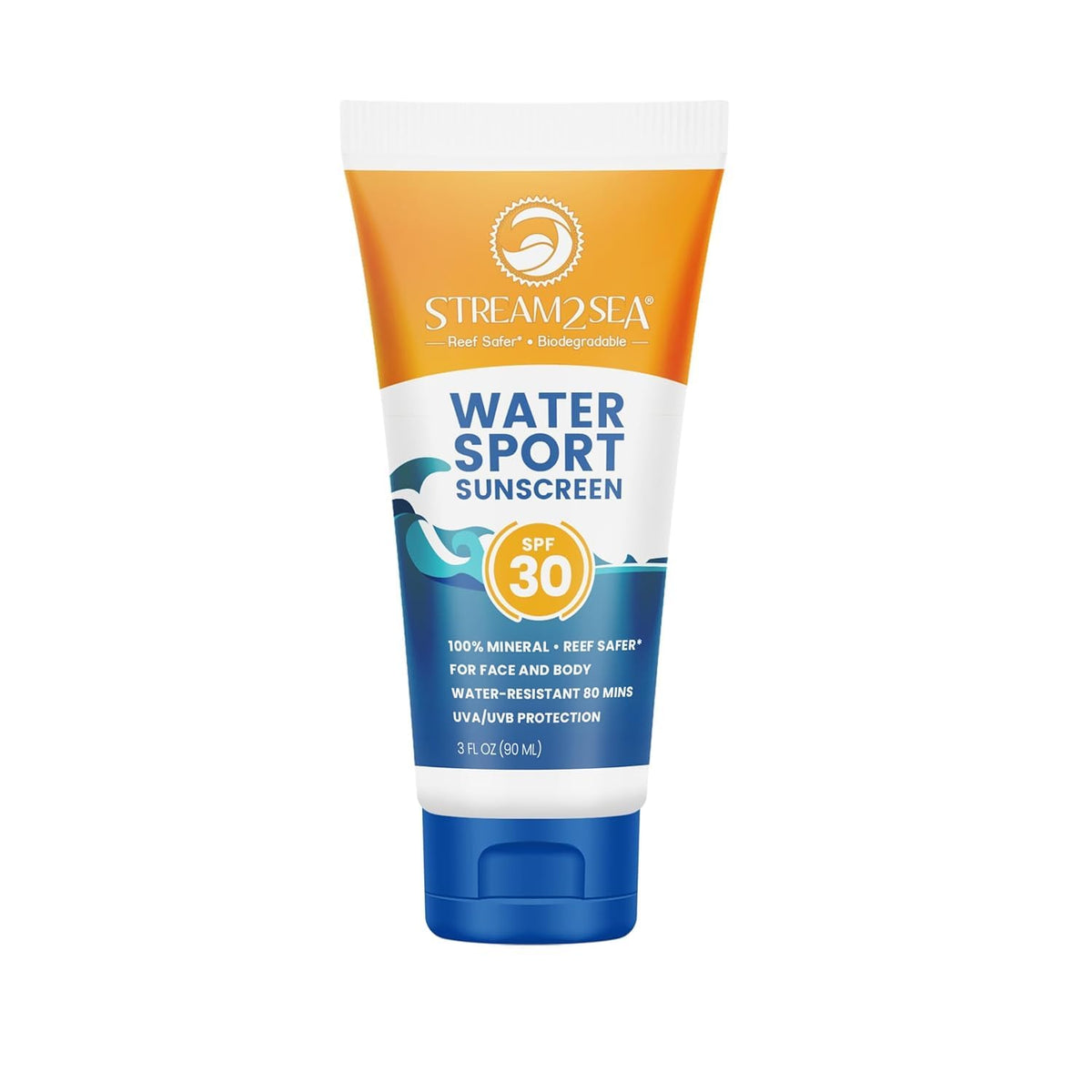 STREAM 2 SEA front tube showing SPF 30 label and reef-safe claim for quick identification