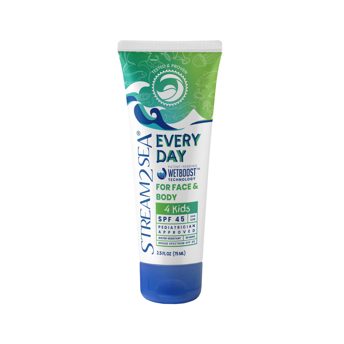 STREAM 2 SEA front tube view showing SPF 45 and kid-friendly design benefits