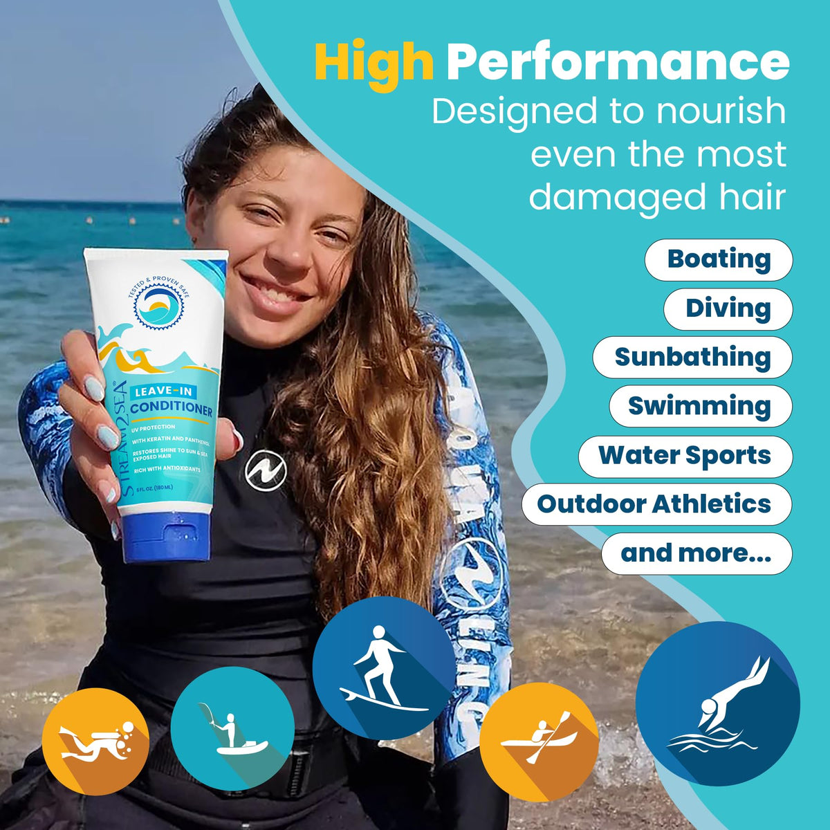 STREAM 2 SEA applied to damp hair showing easier detangling benefit