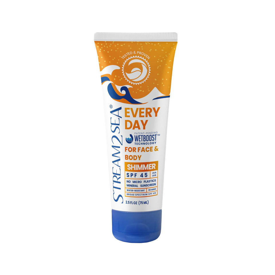 STREAM 2 SEA front tube showing SPF 45 and golden glow finish