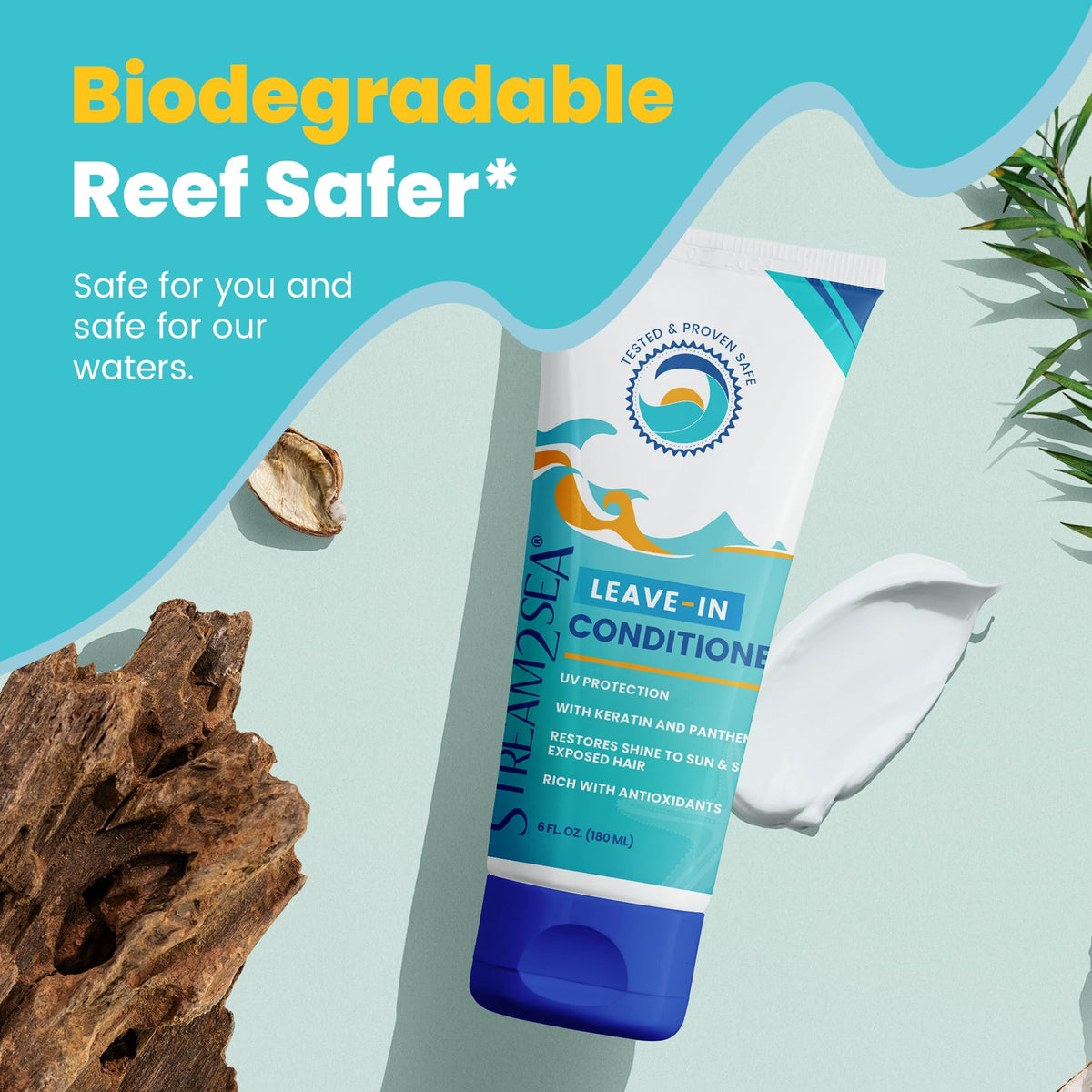 STREAM 2 SEA bottle on a beach illustrating ocean-safe product use