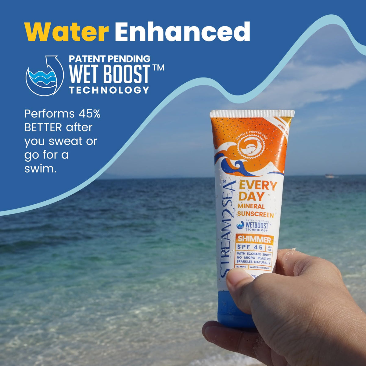 STREAM 2 SEA tube beside coin showing 2.5 fl oz size for travel