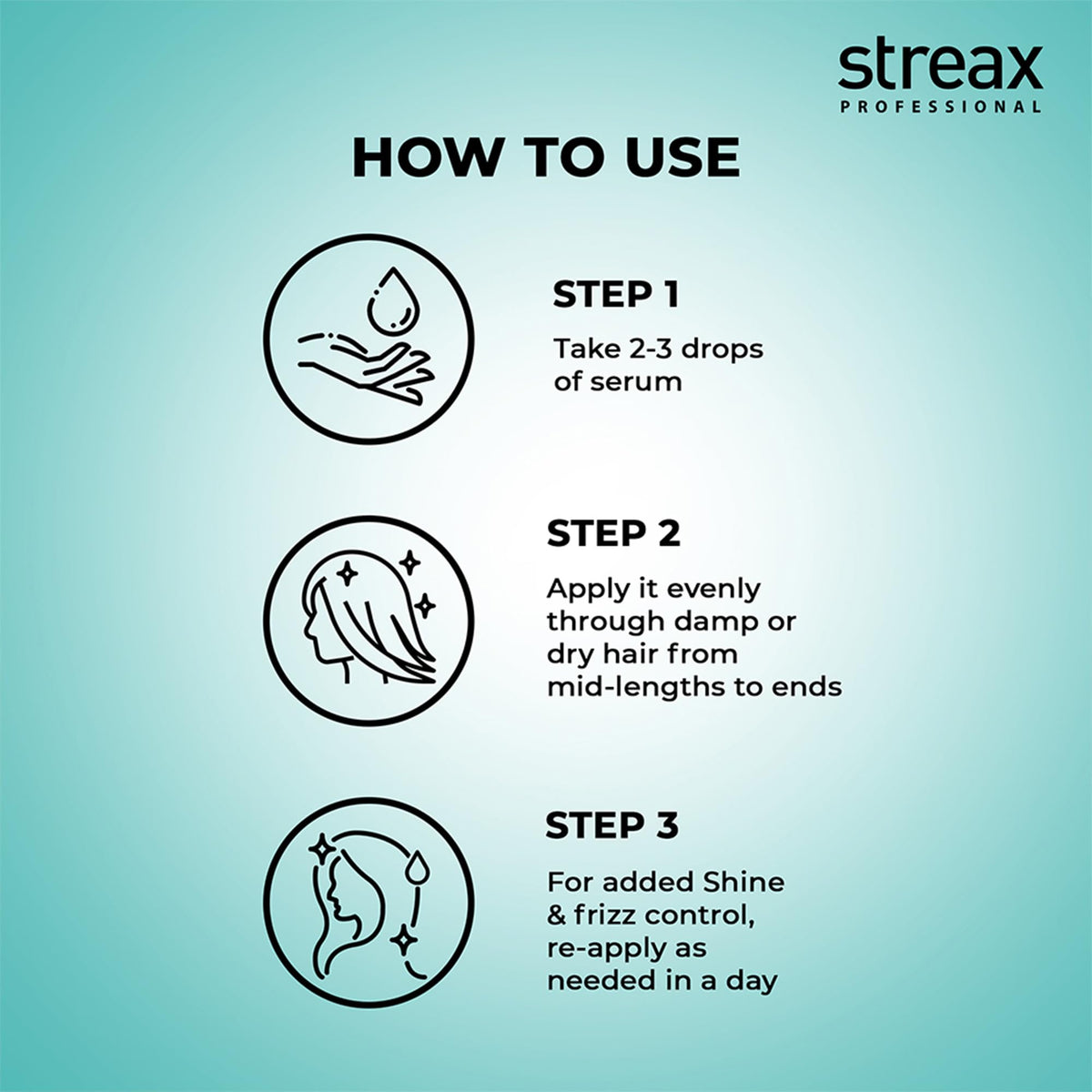 streax professional being smoothed through dry hair to tame frizz and boost instant shine