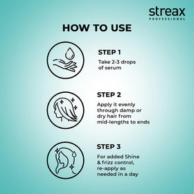 streax professional being smoothed through dry hair to tame frizz and boost instant shine