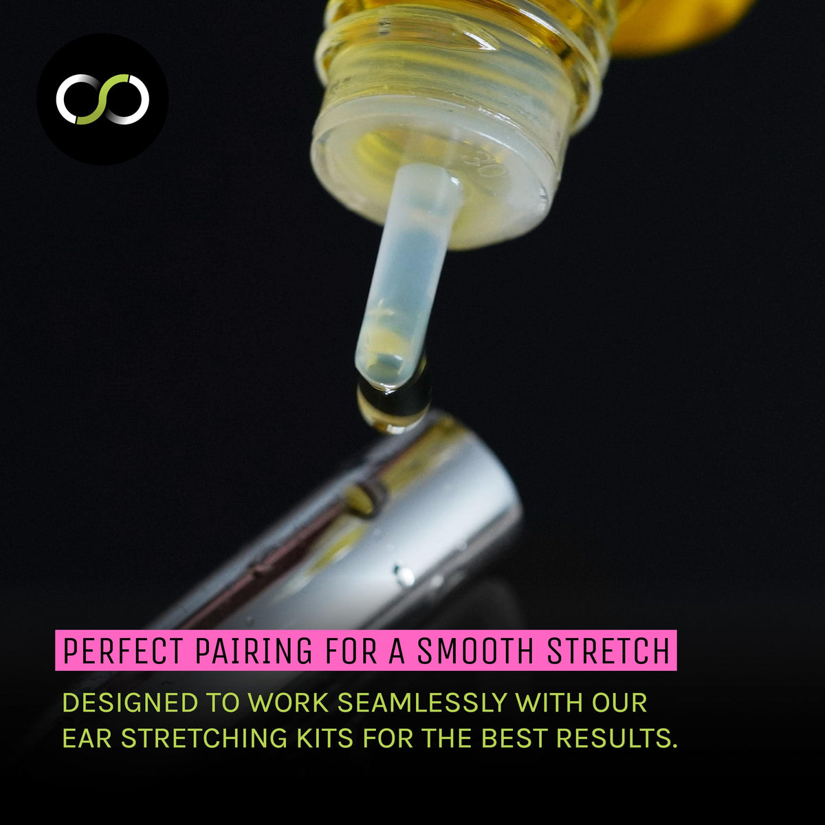 Stretch It jojoba oil bottle label detail highlighting organic purity
