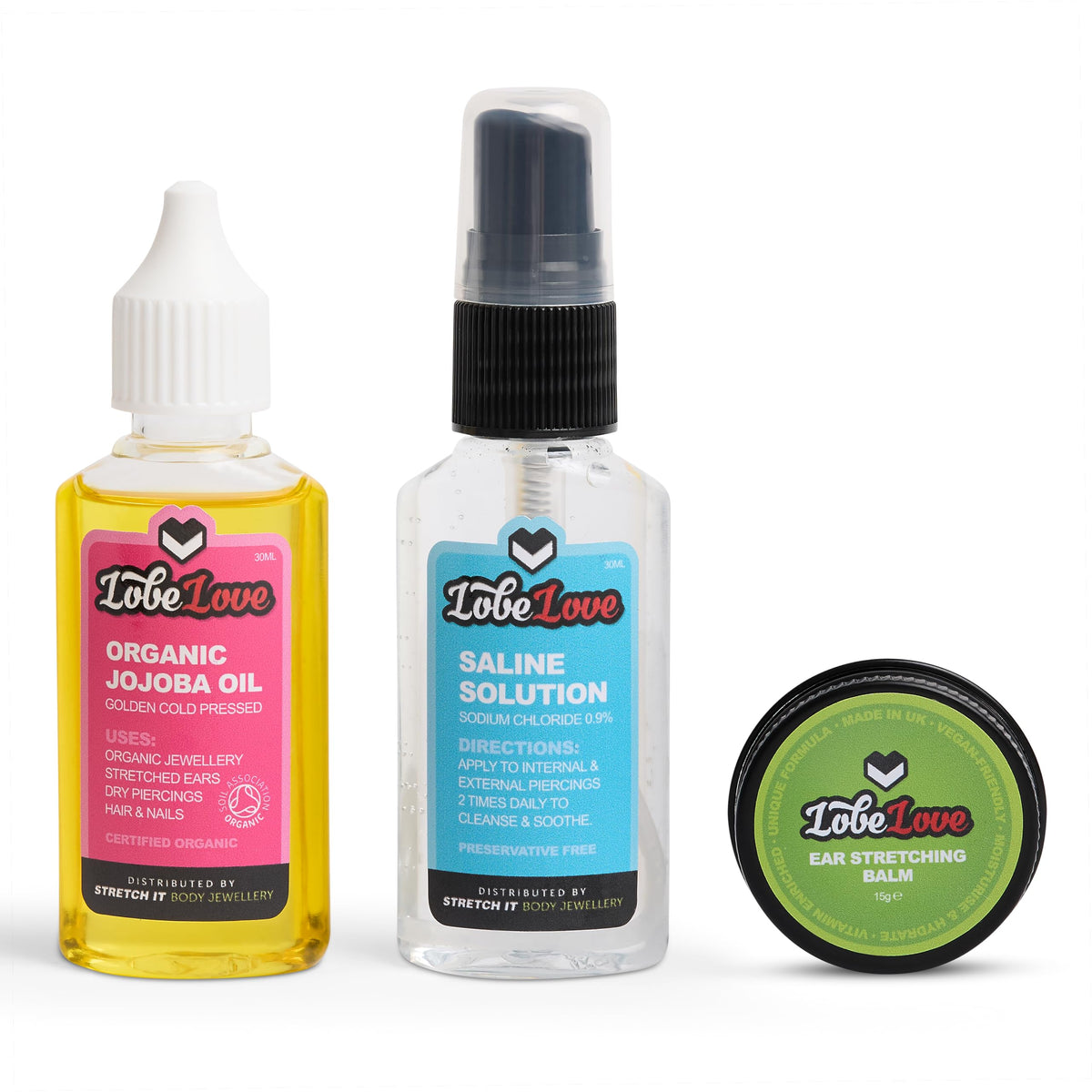 Stretch It LobeLove trio front pack showing full kit benefits