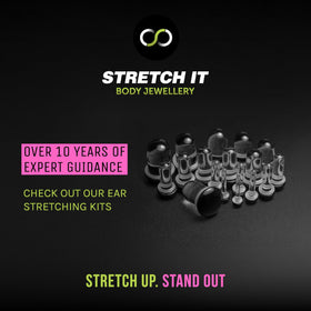 Healed earlobe after care showing Stretch It promoting supple skin