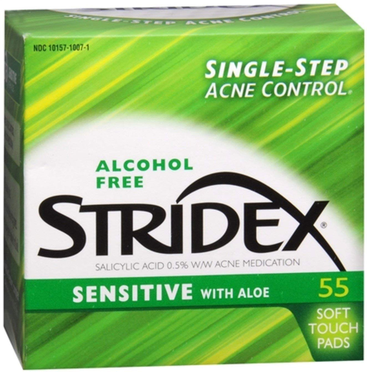 Stridex sensitive aloe pads front view showing compact container and label, easy daily use