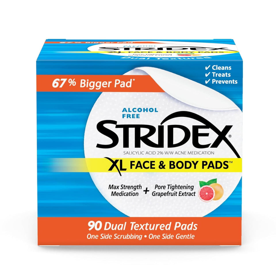 Stridex XL front packaging showing product and count for clear identification and benefit