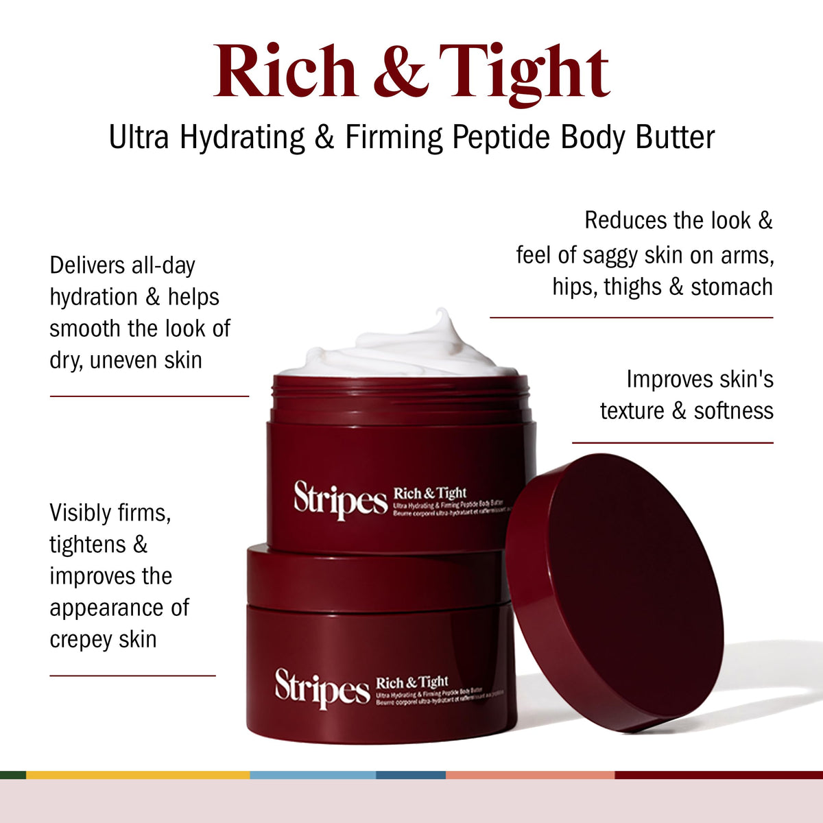 STRIPES applying body butter on hand to show smooth spreadability and hydration