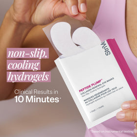 StriVectin patch applied under eye demonstrating cooling comfort