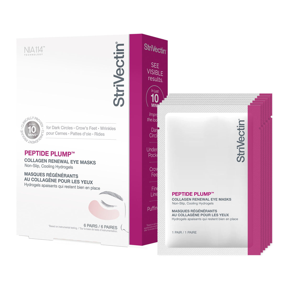 StriVectin front packaging showing 6 pairs and benefits
