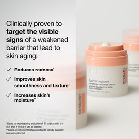 Model applying StriVectin to face and neck showing calming hydration benefit