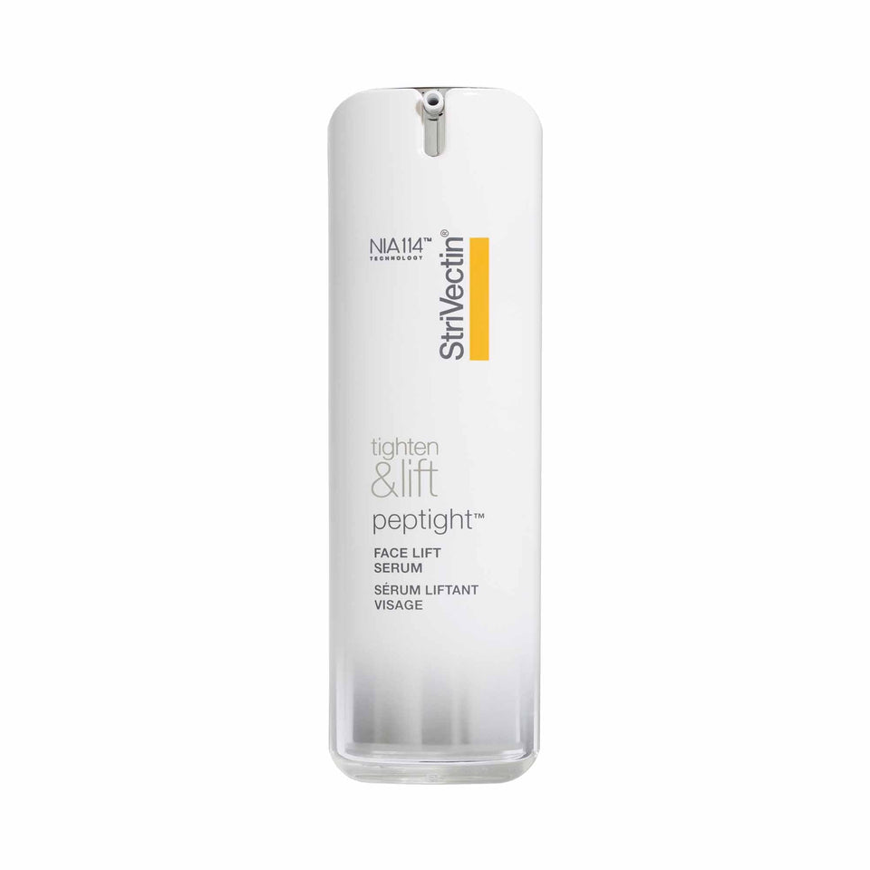 StriVectin front packaging of Tighten and Lift serum showing bottle and label benefit