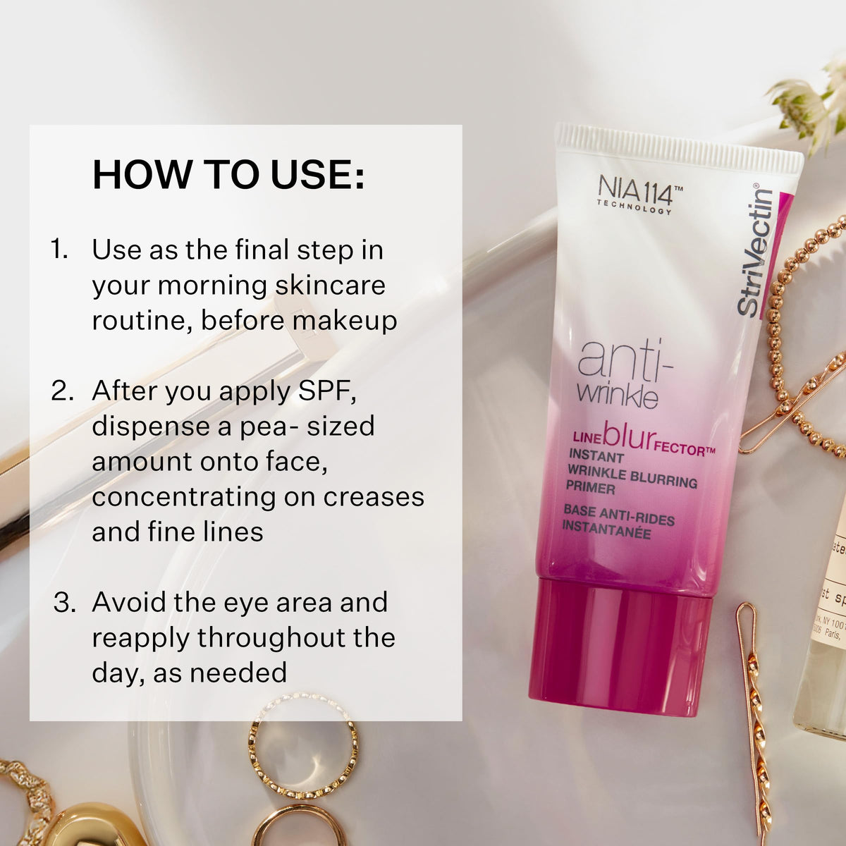 StriVectin applied on hand to show instant smoothing and fill benefit