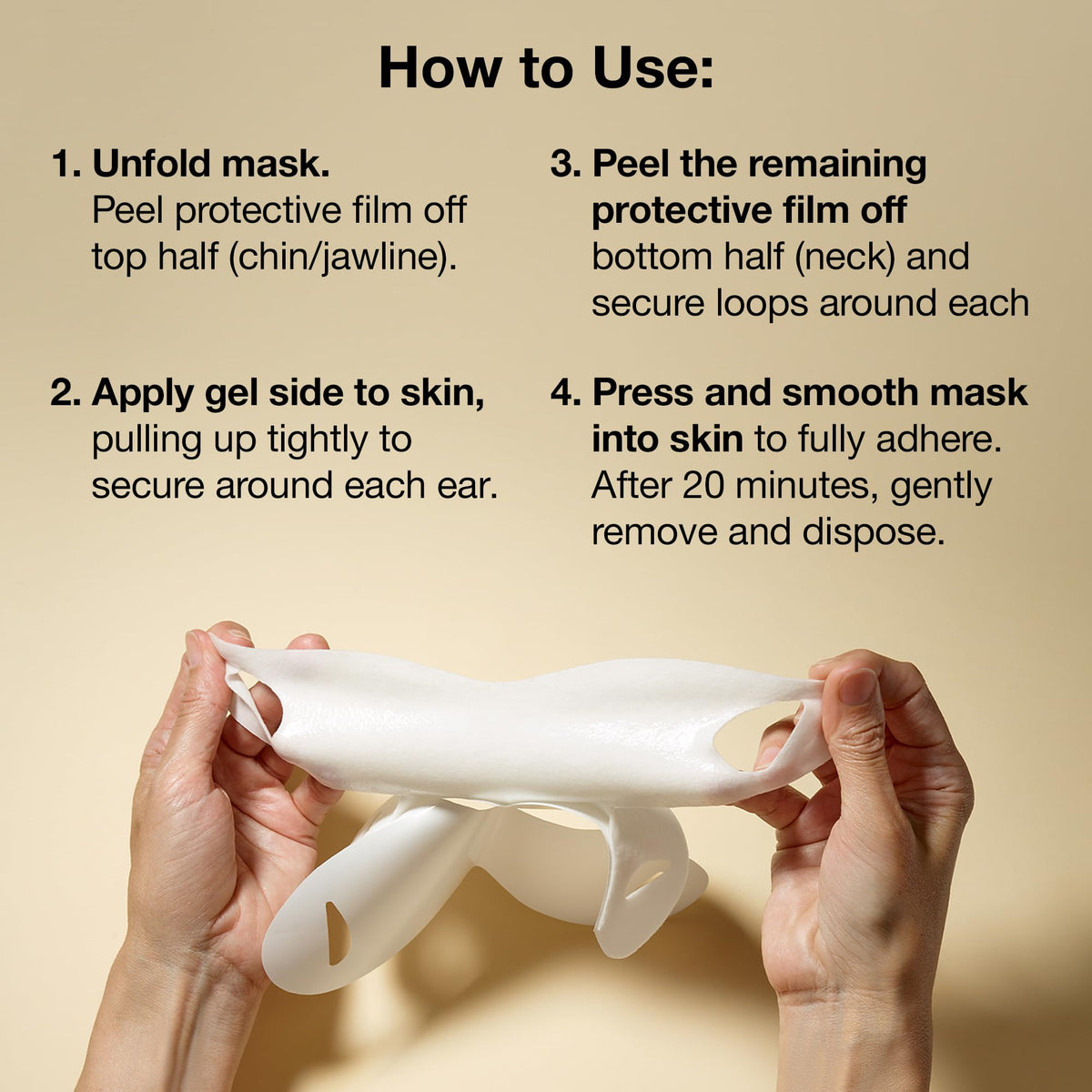 StriVectin mask applied to a model’s jawline demonstrating lift effect
