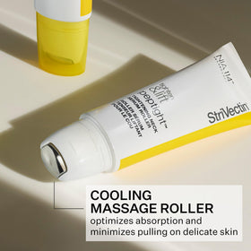Applying StriVectin roller to neck illustrating low‑friction, even coverage